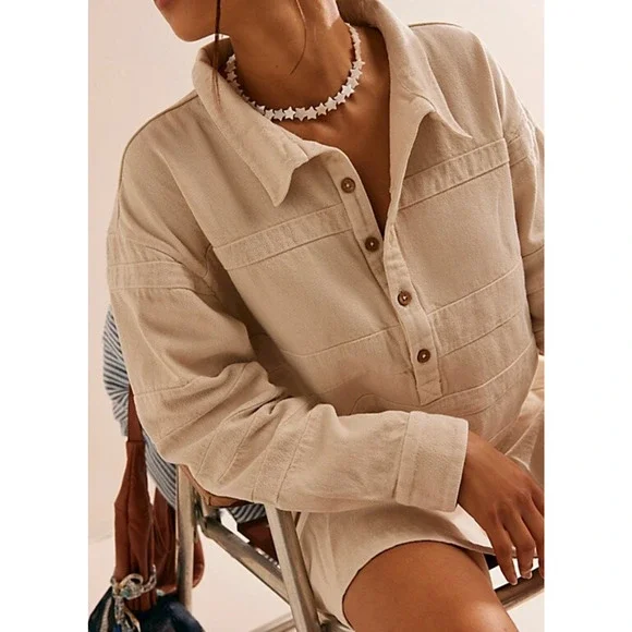 NEW FREE PEOPLE FREE-EST BEIGE CHECKIN' IN MINI DRESS SZ SMALL S - Picture 3 of 8